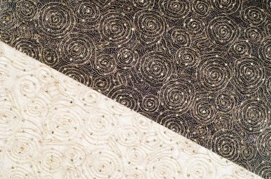 Doku, kumaş, arka plan. Altın iplik iplik ile bir daire desenli dantel kumaş
