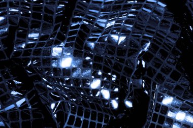 doku, arka plan, desen. Kumaş ile mavi renk büyük parıldıyor. Bu tek tük parıldıyor ile bazı tarzı göstermek! Polyester örgü yüzey üzerinde dağınık, mavi ve beyaz pullu vardır,