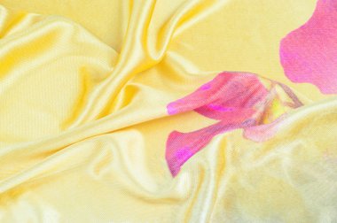 Arka plan doku, desen. çiçek desenli sarı renk ipek kumaş. Bu nostaljik, çok renkli çiçek desenli dijital baskı ile bellek şerit aşağı durulama.