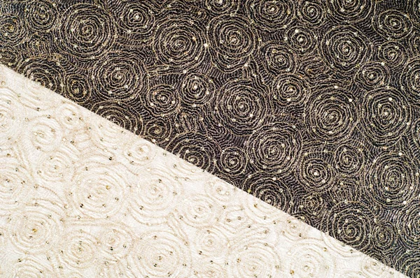 Doku, kumaş, arka plan. Altın iplik iplik ile bir daire desenli dantel kumaş