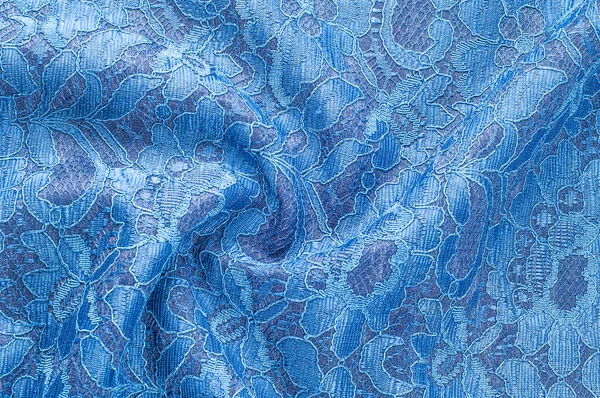 Tekstura Tło Obrazu Niebieski Jedwabiu Koronki Wstążki Ozdobne Koronki Podwójne — Zdjęcie stockowe