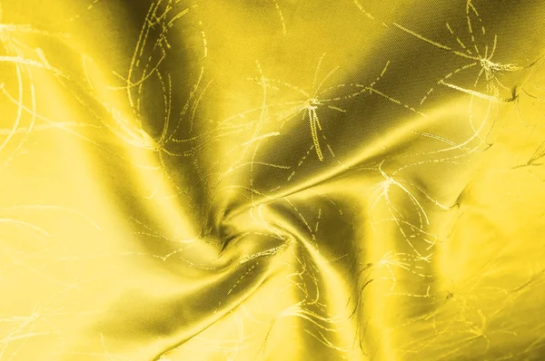 Textura Tecido Seda Amarelo Dourado Com Padrão Adicione Brilho Inesperado — Fotografia de Stock