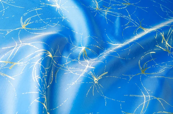 Arka Plan Doku Desen Altın Desenli Kumaş Mavi Ipek Rönesans — Stok fotoğraf