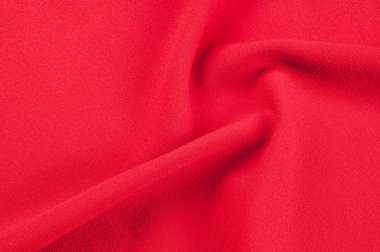 Doku, arka plan, desen. Kırmızı kumaş. Kırmızı arka plan. Kırmızı soyut kumaş arka plan ya da sıvı dalgalar dalgalı ipek kıvrımlar çizimi