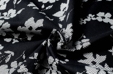 Doku arka plan deseni. Kumaş pamuk beyaz tonlarda siyah. Hint tarzı soyut, modaya uygun, tek renkli duvar kağıdı, siyah ve beyaz kumaş, grafikli vintage sarmalayıcı için tasarım süsler.