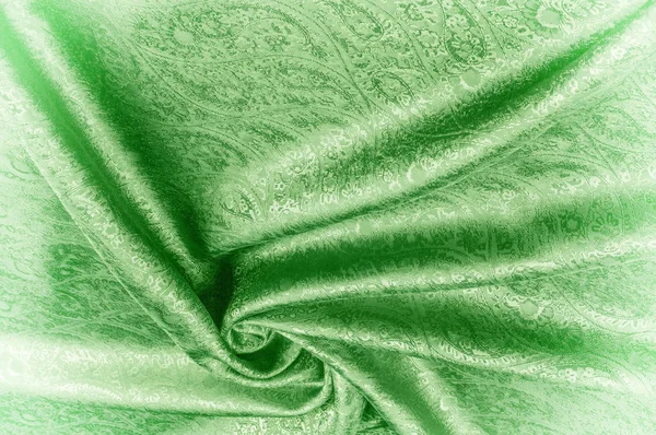 Background Texture Pattern Paisley Silk Green Jacquard Complex Woven Glossy — Stock Photo, Image