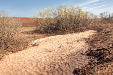 Bahar manzara son kar. Alanları tarım bitkileri Ekim için hazır