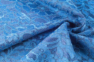Doku arka plan görüntüsü, mavi ipek dantel. Süslü Çift Kişilik dantel kurdele. İç çamaşırı, tebrik kartları, düğün davetiyeleri, takı ve diğer tasarım için kullanılabilir