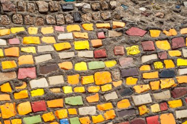 Doku, arka plan, desen. Portre fotoğraf çok renkli mozaik taş. Yapı tasarım dekor. Yüzme Havuzu duvar ve zemin kaplama