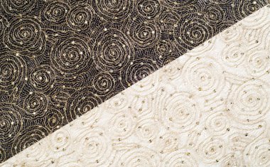 Doku, kumaş, arka plan. Altın iplik iplik ile bir daire desenli dantel kumaş