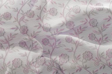 Doku, arka plan, desen. Pembe dantel beyaz arka plan üzerinde. Parlak pembe beyaz dantel ile. Çiçekler Lacy desenle. Doku pembe dantel arka plan, duvar kağıdı için kapalı