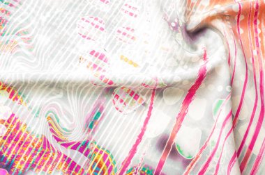 Doku arka plan görüntüsü, soyut desenli ipek kumaş. Renkli ipek kumaş yakın çekim. Filtre uygulanmış tonlu görüntü instagram tarzı. Fotoğraf ipek kumaş. Tekstil tasarımı. Kumaş boyama, boyama batik ipek