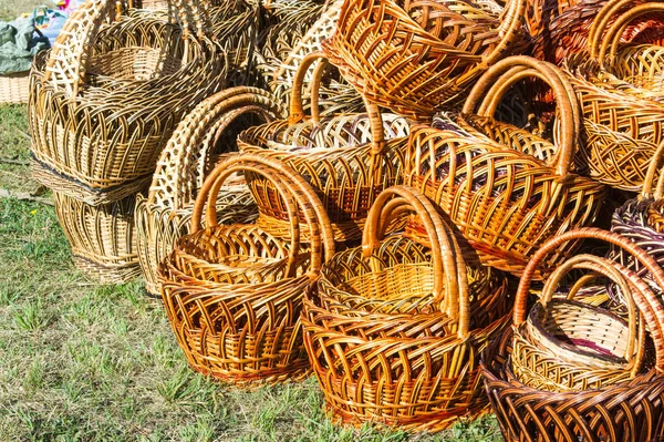 Background texture. Wicker baskets made of willow twigs.  close-up wicker baskets and other items made from natural materials