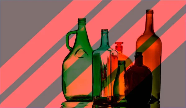 Tekstura Wzór Puste Butelki Recykling Przedmiotów Gospodarstwa Domowego Włącznie Szkłem — Zdjęcie stockowe