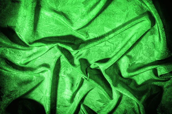 テクスチャ パターン 布シルク グリーン この緑の花ちりめん 中国はここであなたのデザインを充電する その高揚のドレープに移動し 落ちるとき微妙な輝きです — ストック写真