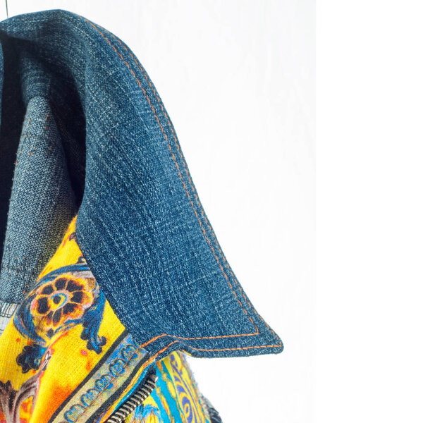 Denim jacket handmade. Photographed in the studio