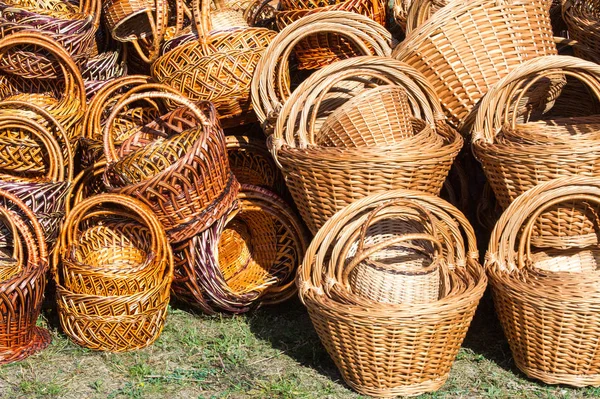 Background Texture Wicker Baskets Made Willow Twigs Close Wicker Baskets — Stock Photo, Image