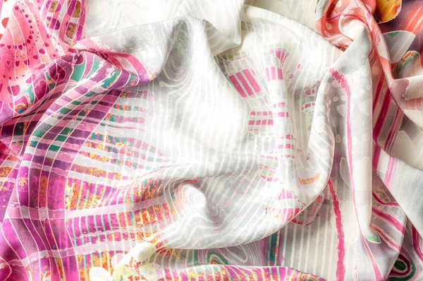 Textur Hintergrundbild Seidenstoff Mit Abstrakten Mustern Farbenfroher Seidenstoff Nahaufnahme Gefiltertes — Stockfoto