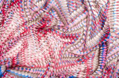 Doku, arka plan, desen. Bir yün yün kartı Missoni renk. Beyaz, kırmızı, kahverengi, siyah. Soyut çizim.