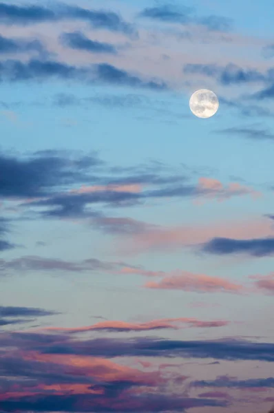 Avond Landschap Bij Zonsondergang Hemel Met Volle Maan Zware Storm — Stockfoto