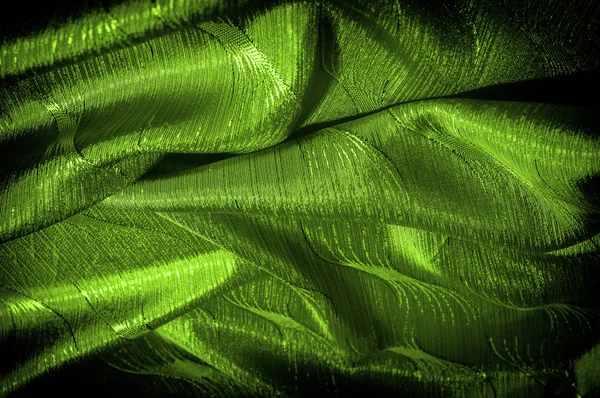 Pano Seda Cor Verde Tecido Padrão Fios Definitivamente Detalhe Único — Fotografia de Stock