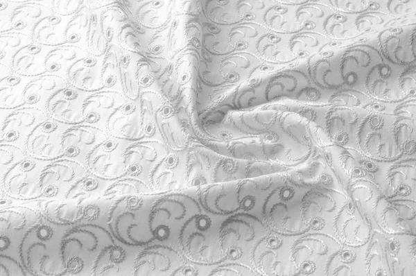Textura Pozadí Tkaniny Tkanina Raženým Kruhy Bílé Pozadí Abstraktní Geometrický — Stock fotografie