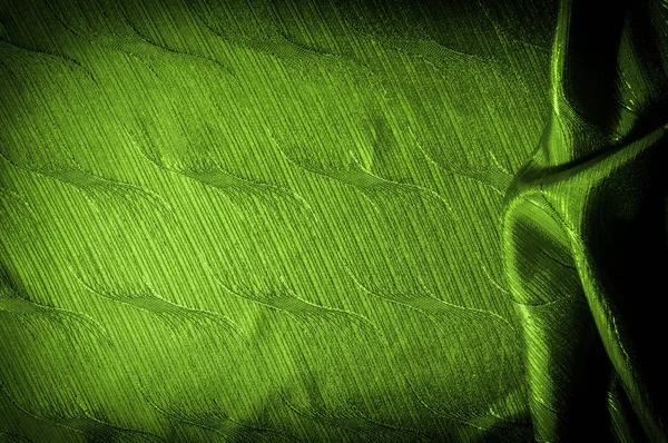 Шовкова Тканина Зеленого Кольору Тканині Візерунок Ниток Однозначно Унікальна Деталь — стокове фото