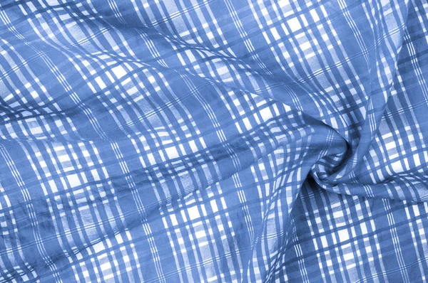 Tekstura Tło Tkaniny Jedwabne Checkered Biały Niebieski Soft Lekka Konsystencja — Zdjęcie stockowe