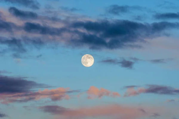 Avond Landschap Bij Zonsondergang Hemel Met Volle Maan Zware Storm — Stockfoto