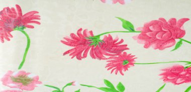 doku ipek kumaş. arka plan. Kırmızı çiçekli bej