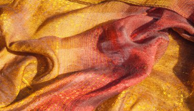 Doku yün kumaş sarı kırmızı altın