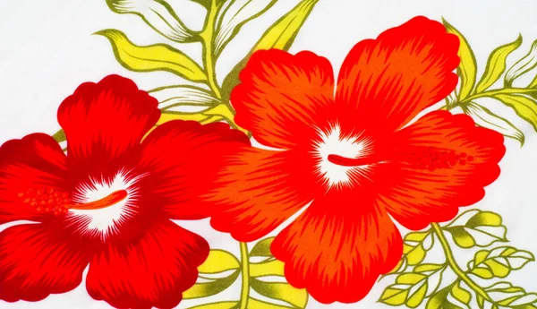 Textura de tecido de algodão, fundo, flores vermelhas pintadas em um whit — Fotografia de Stock