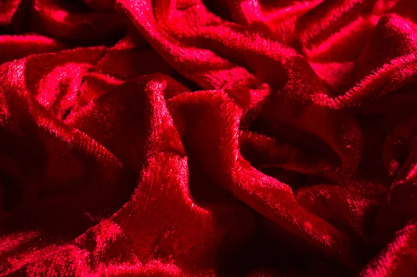 Terciopelo, tela de color rojo. Este magnífico tejido de terciopelo estirable h — Foto de Stock