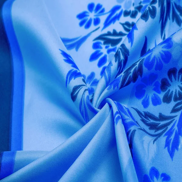 Textura, fondo, patrón, delicada seda azul con pri floral —  Fotos de Stock