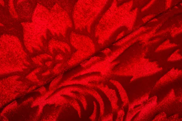 天鹅绒，红色布。这华丽的拉伸天鹅绒面料h — 图库照片
