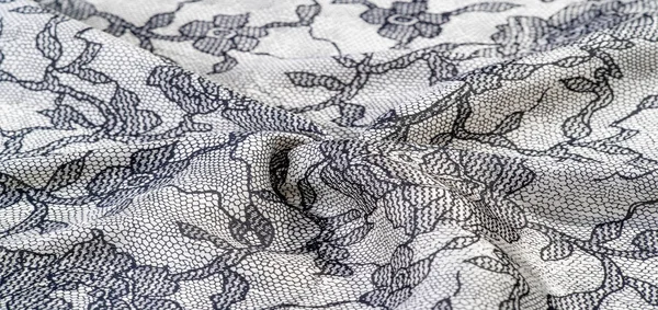 Textura, fundo, padrão. Tecido branco de seda com remendo de renda — Fotografia de Stock
