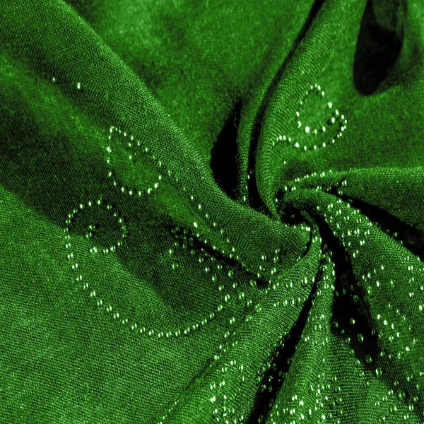 Textura, fundo, padrão, cartão postal, seda verde esmeralda com — Fotografia de Stock