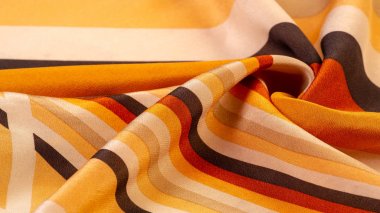 İpek kumaş, çizgili kumaş, kahverengimsi sarı kırmızı bej çizgiler, eski