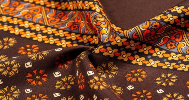 kırmızı ve sarı renklerde kahverengi renk ipek kumaş, yoğun fab