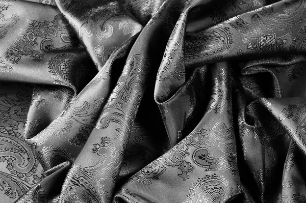 Texture, sfondo, tessuto grigio acciaio nero con patt paisley — Foto Stock