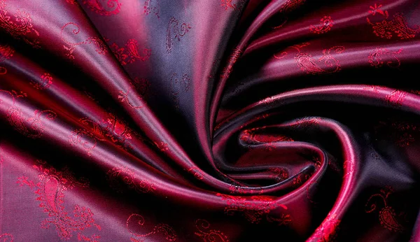 Textur, tyg, rött siden med paisleymönster. Denna vackra p — Stockfoto