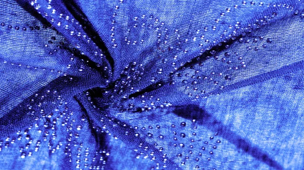 Exture, background, pattern, postcard, blue silk with glued glas — Stok Foto