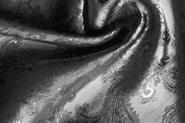 テクスチャ, 背景, ペイズリーパット付き黒スチールグレーの生地 — ストック写真