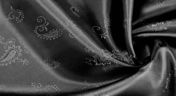 Texture, tissu en mousseline de soie noire avec imprimé paisley. fabuleux — Photo