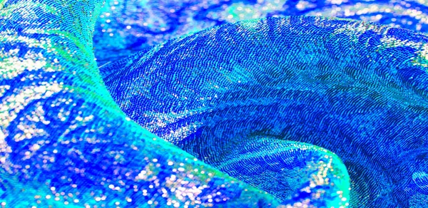 Fundo da textura, padrão. tecido brocado azul. Brocad de organza — Fotografia de Stock