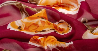 Doku, arka plan, pembe çiçek pri ile bordo ipek kumaş