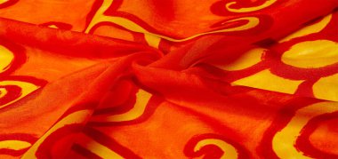 doku ipek, boyalı sarı çiçekler ile kumaş kırmızı arka plan 