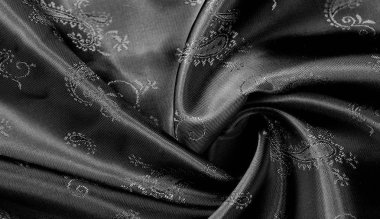 Doku, Paisley baskılı siyah ipek şifon kumaş. Muhteşem 