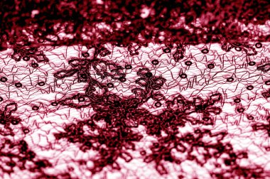 Doku, desen, beyaz bir arka plan üzerinde kırmızı dantel kumaş. Şarküteri