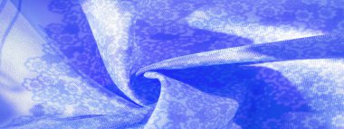 Doku, desen, beyaz bir arka plan üzerinde mavi ipek kumaş, çiçek